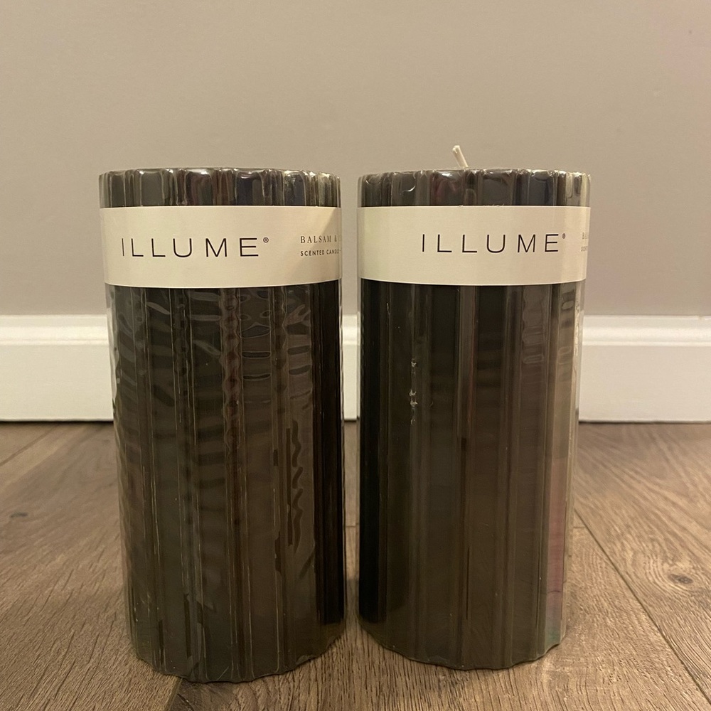 Illume Balsam & Cedar 3 X 6 Medium Fragranced Pillar Candle Set of 2 New
